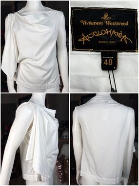Vivienne Westwood Anglomania 100% Cotton White Asymmetrical Sleeveless Top, Sz 4